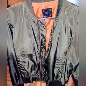 Iris Women's Olive Bomber Jacket!! Orange Inner Lining! Windbreaker/Jacket!!